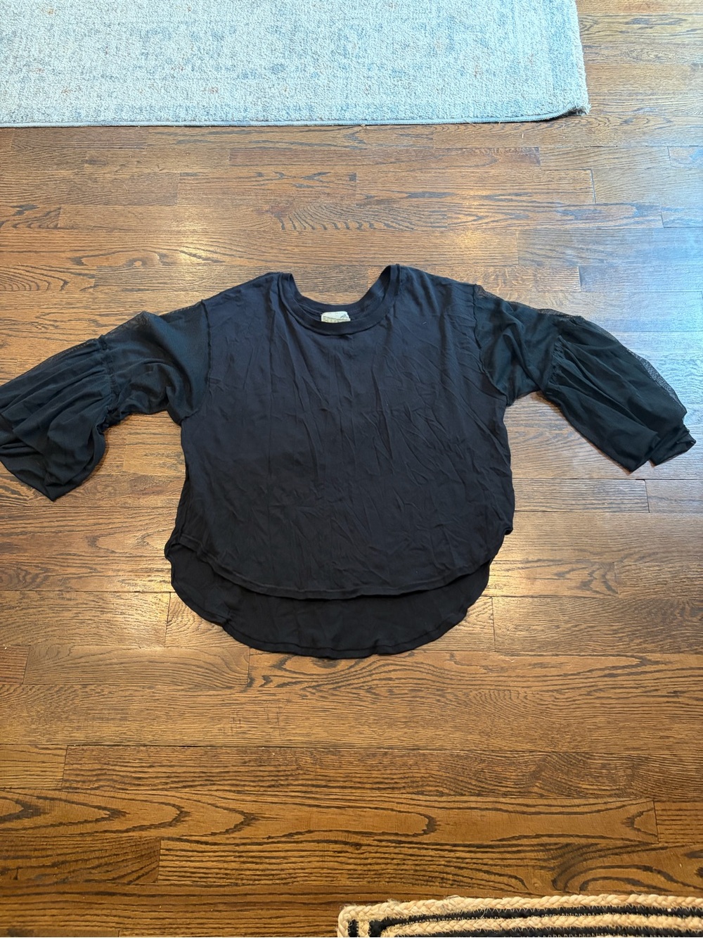 Free People Black Long Sleeve Peasant Top